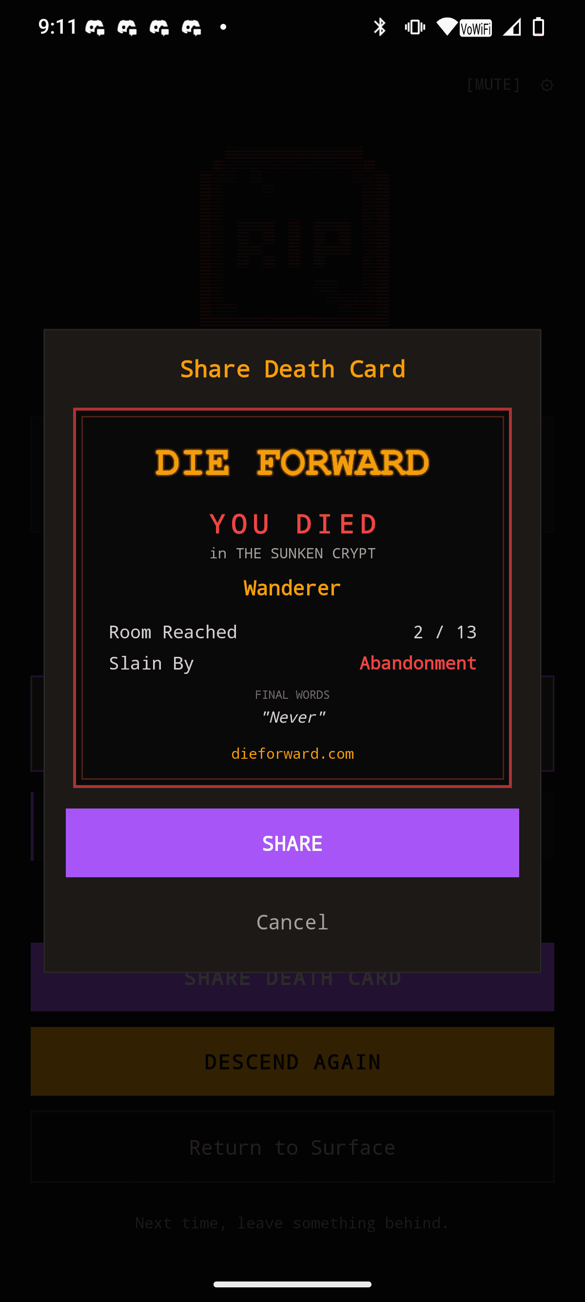 Death Card Share Modal